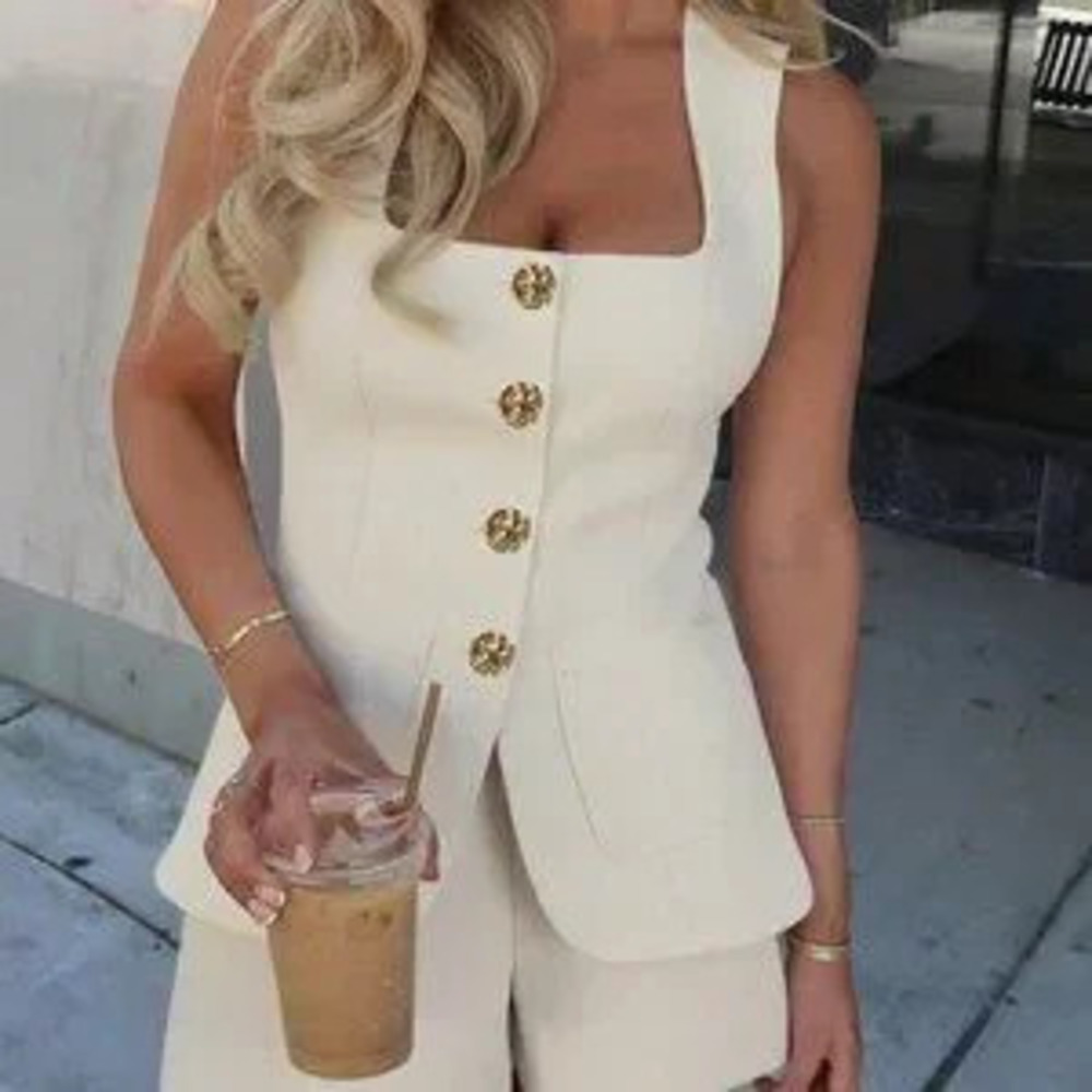 Apricot Casual Women's Elegant Single-Breasted Vest & Shorts Set